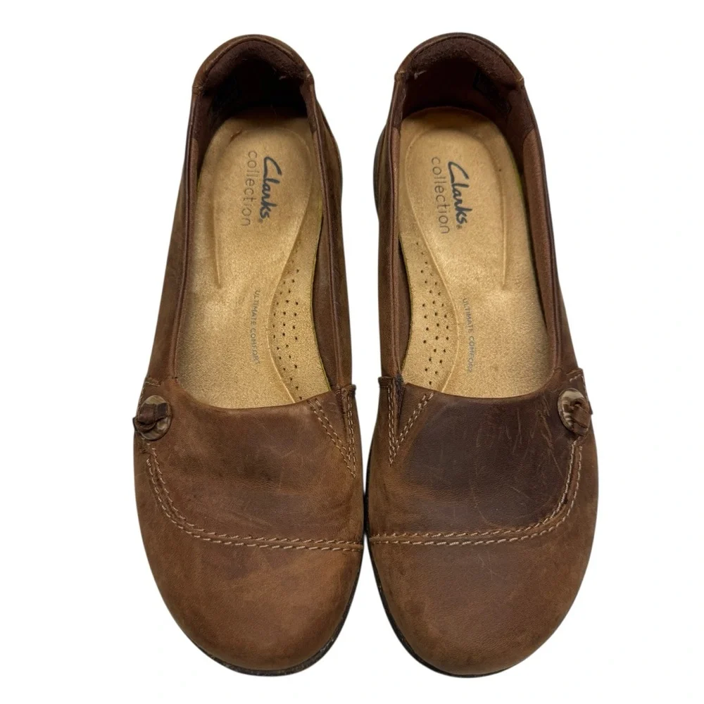 Clarks Roseville Sky Brown Leather Slip-On Loafers Shoes Womens 8 career office - Picture 3 of 15